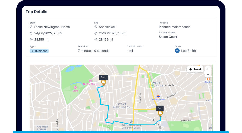 What is telematics? An example of telematics data application: automatically logging trip details in a digital logbook.